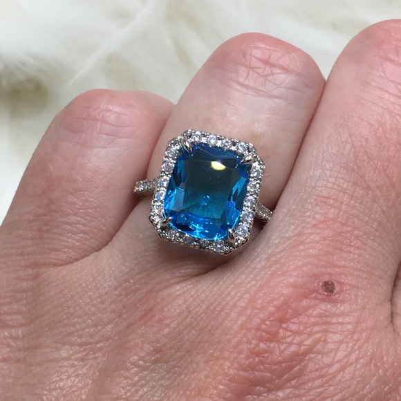 ❌ SOLD ❌ 14k white gold blue diamond ring halo - Picture 12 of 13